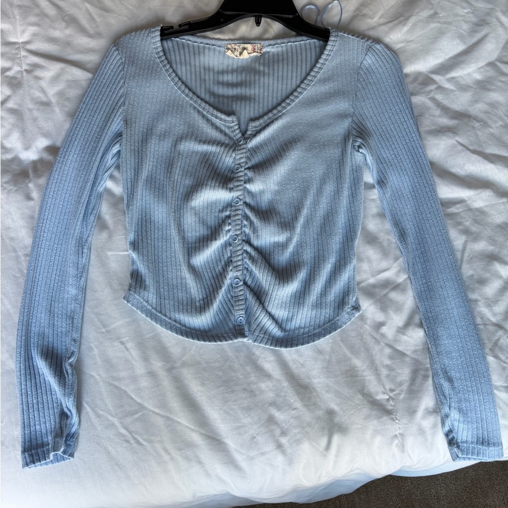 Pink Republic Sky Blue Ribbed Long Sleeve Top